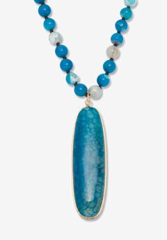Genuine Blue Agate Cabochon Goldtone Drop Necklace, 34 Inches
