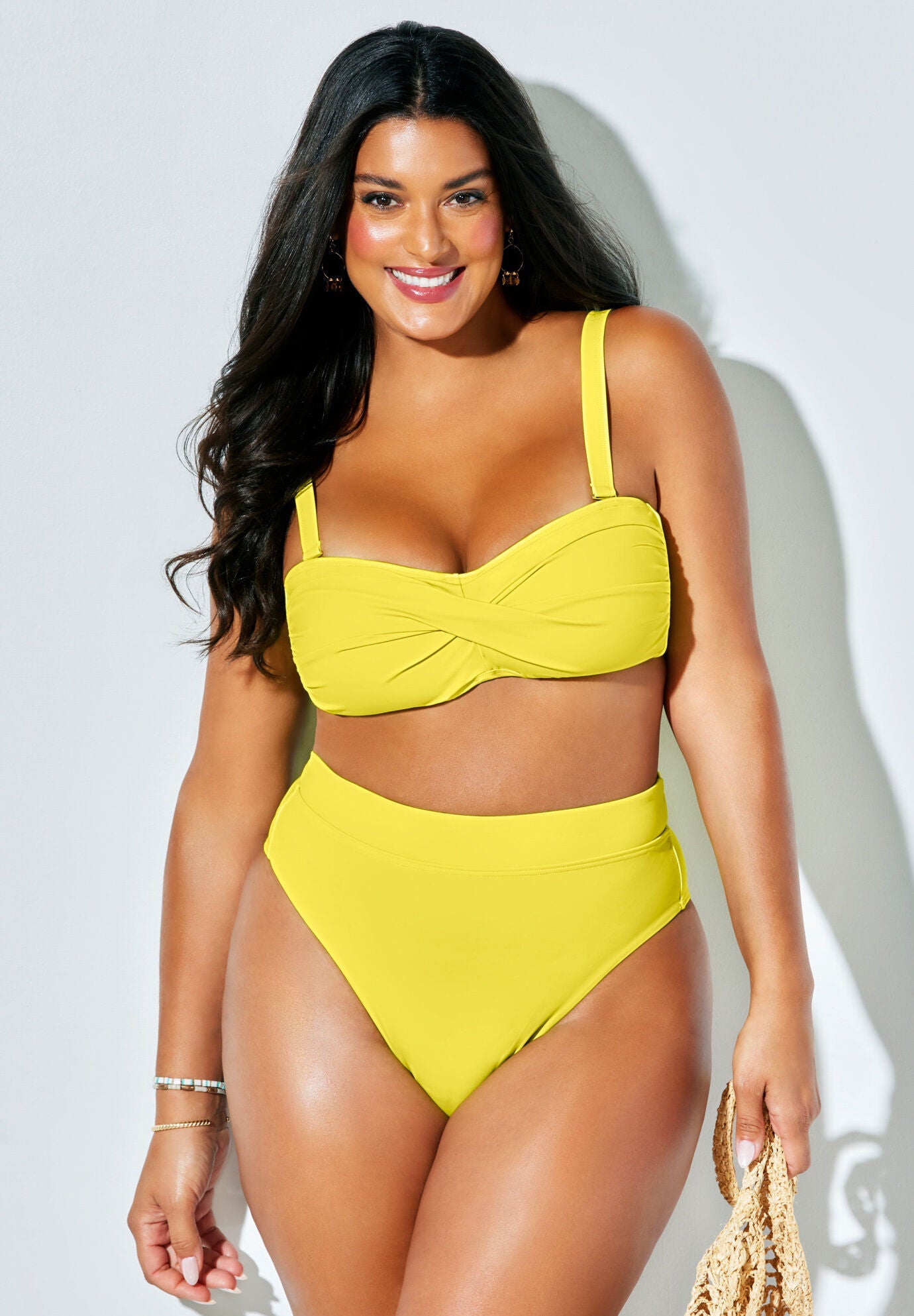 Valentine Ruched Bandeau High Waist Bikini Set, , alternate image number 3