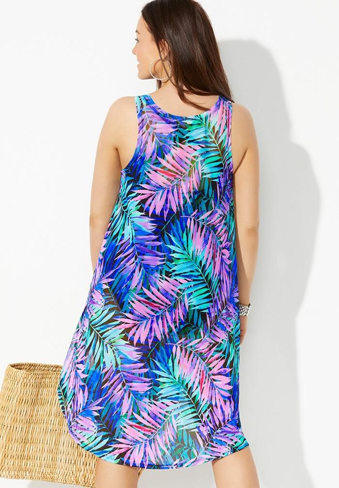 Quincy Mesh High Low Cover Up Tunic, PALMTASTIC, on-hover image number 1
