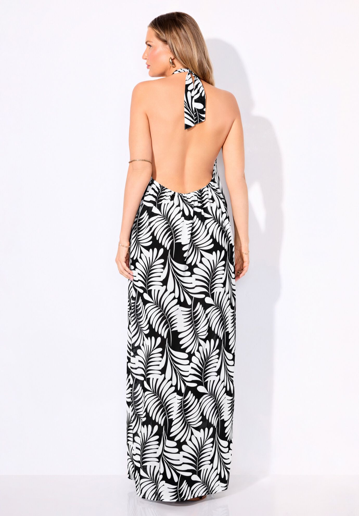 High Neck Twist Halter Cover Up Maxi Dress, LEAF CHIC, on-hover image number 1