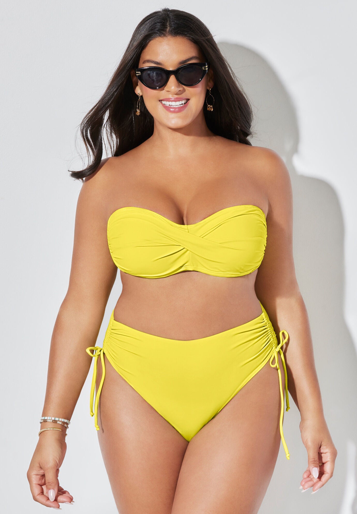 Valentine Ruched Bandeau High Waist Side Tie Bikini Set, , hi-res image number 0