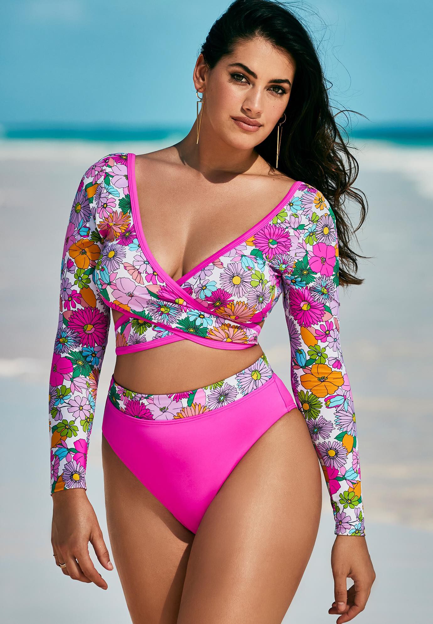 Wrap Front Bikini Top with High Waist Cheeky Brief, , hi-res image number 0