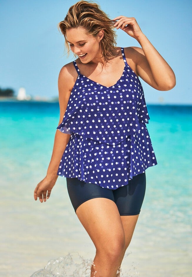 Double-Tier Tankini Top in Mesh, DREAM BLUE DOTS, hi-res image number 0