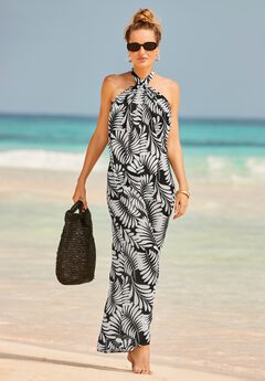 High Neck Twist Halter Cover Up Maxi Dress