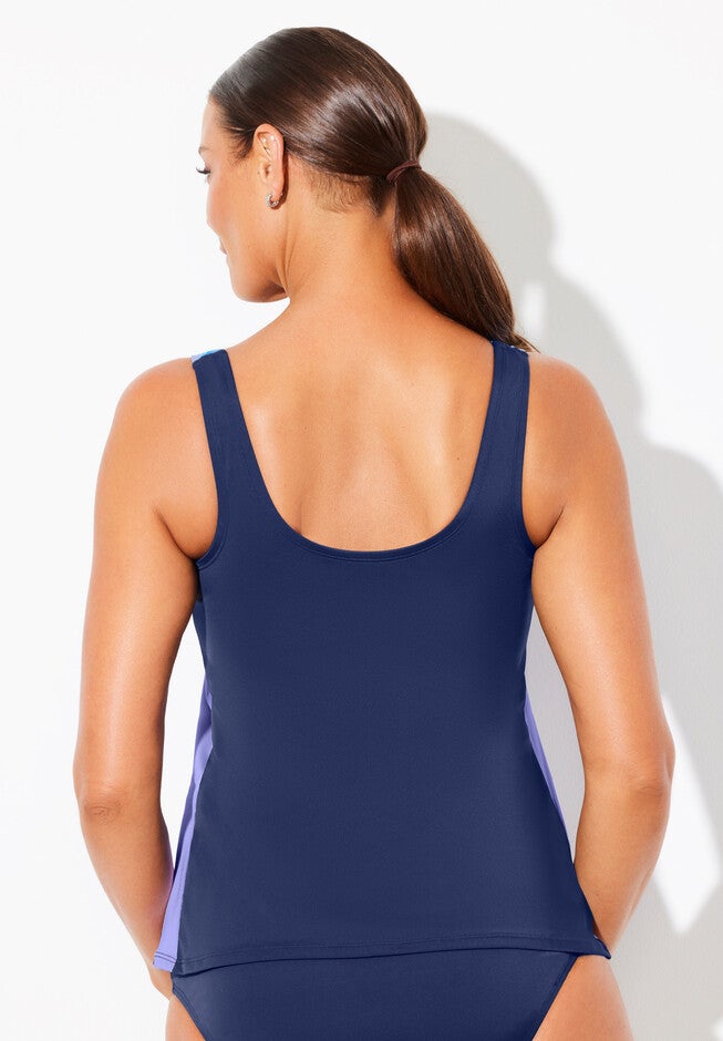 Chlorine Resistant Square Neck Color Block Tankini Top, , on-hover image number null