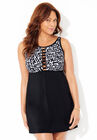 Macrame Knot High Neck Swimdress , BLACK WHITE GRAPHIC, hi-res image number null