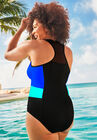 Chlorine Resistant High Neck Zip One Piece Swimsuit, , on-hover image number null