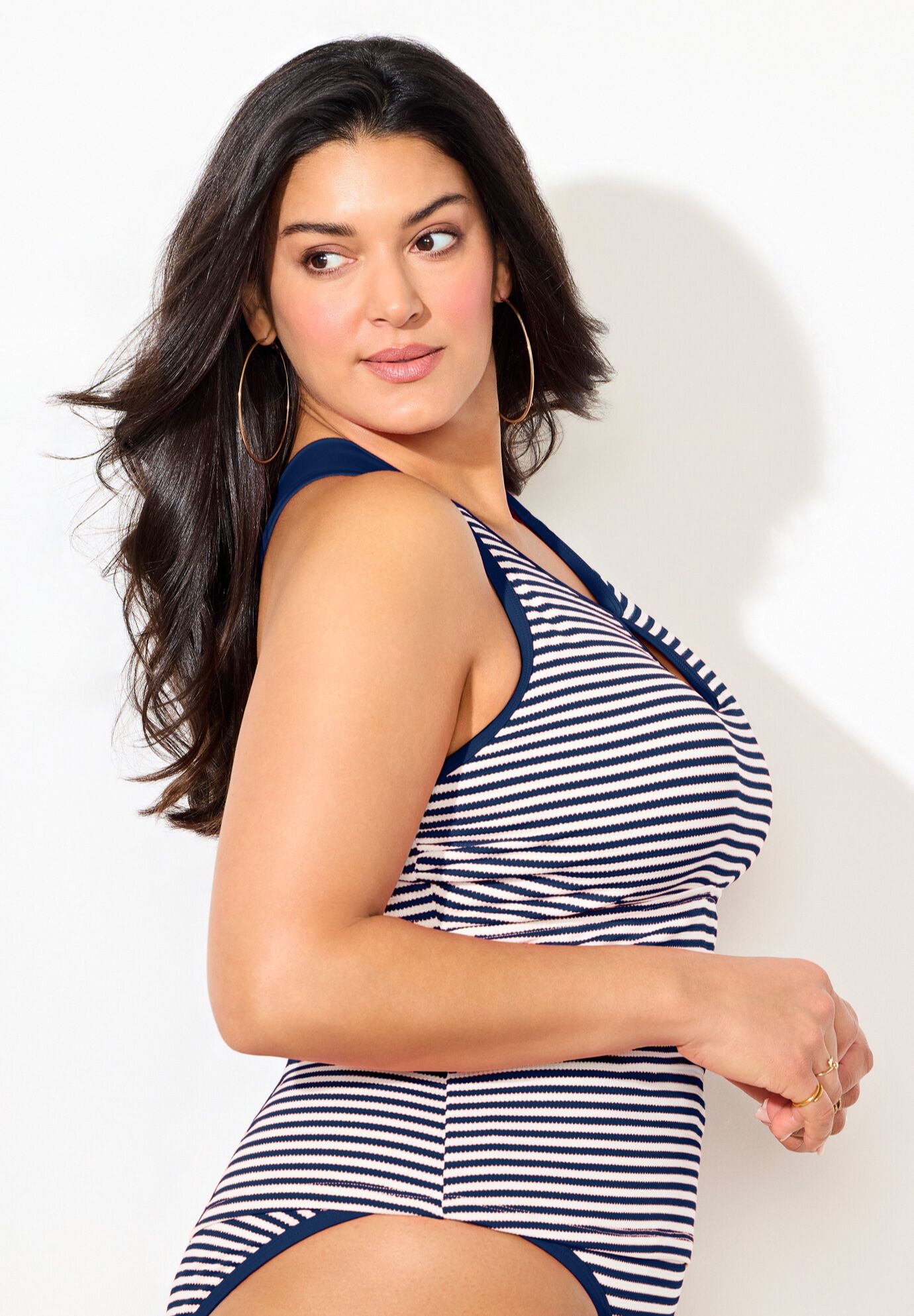 Metallic Lurex High Neck Tankini Top, NAVY LUREX STRIPE, alternate image number 6