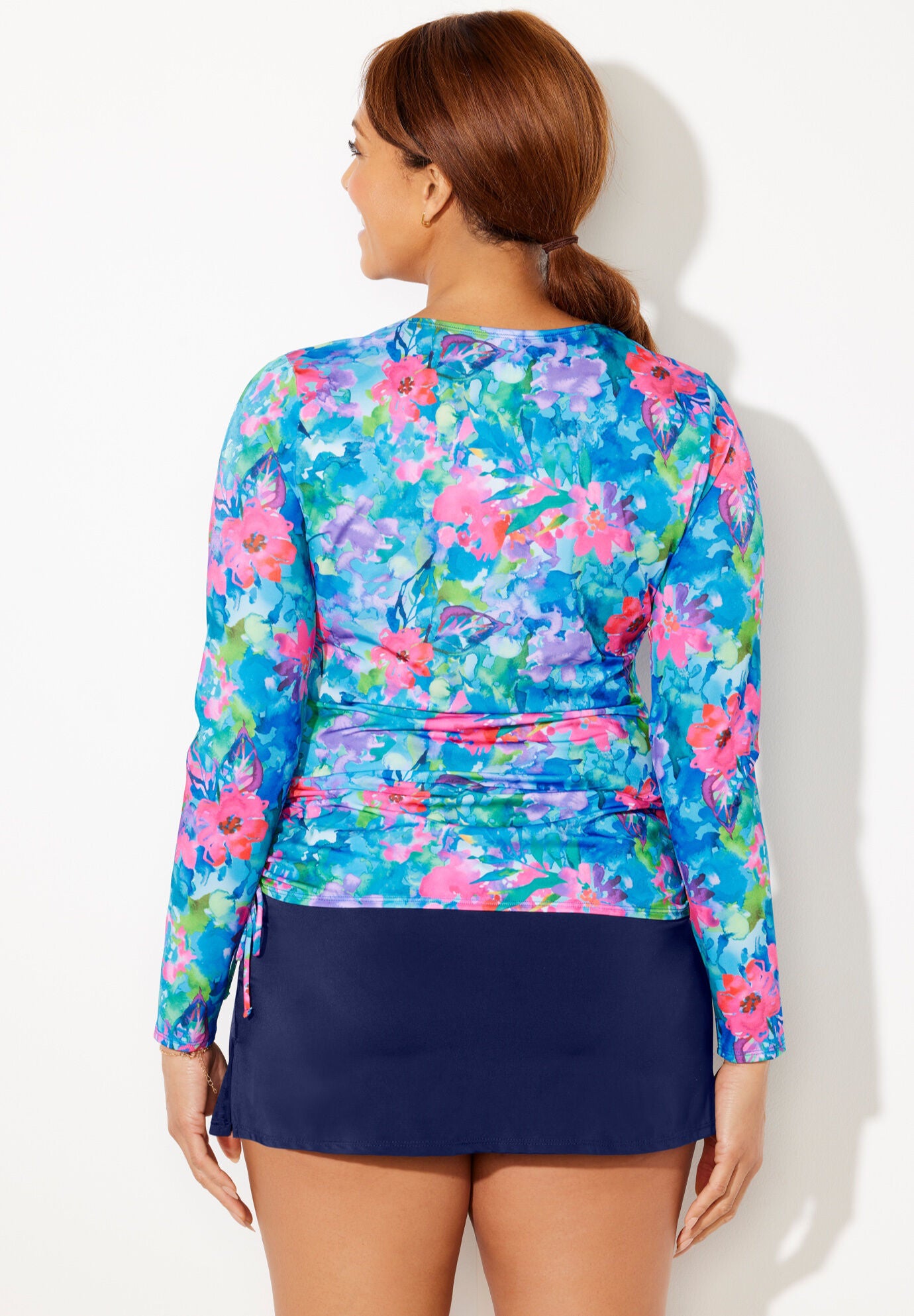 Adjustable Side Tie Swim Tee Set With Swim Skirt, , on-hover image number 1