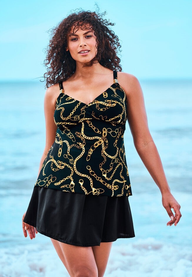 Hardware-Detail Tankini Top by Trimshaper by Miraclebrand®., GOLD CHAIN, hi-res image number 0