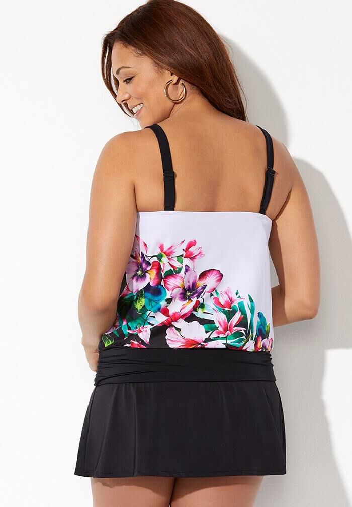 Loop Strap Blouson Tankini Set with Skirt, , on-hover image number 1