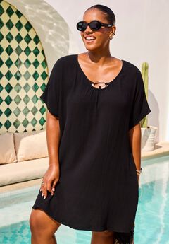 Cotton Gauze Ring Front Cover Up Dress