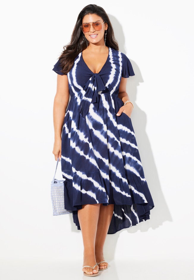 navy blue and white tie dye dress Navy & White Tie Dye Stripe Mini Dress
