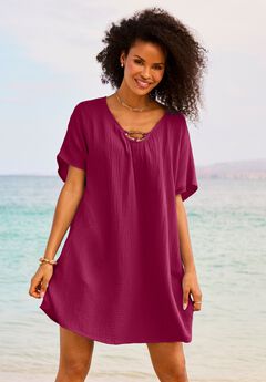 Cotton Gauze Ring Front Cover Up Dress