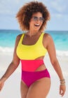 Color Block Cut Out One Piece Swimsuit, PINEAPPLE FRUIT PUNCH, hi-res image number null
