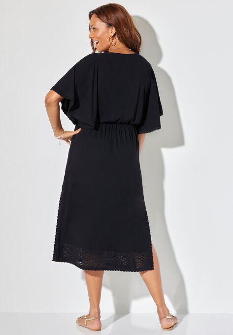 Crochet Trim Flutter Sleeve Midi Cover Up Dress, , on-hover image number null