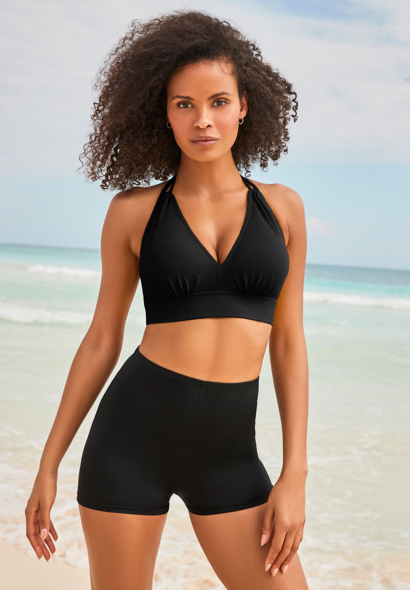 Loop Strap Halter Bikini Set With Boy Short, , hi-res image number null