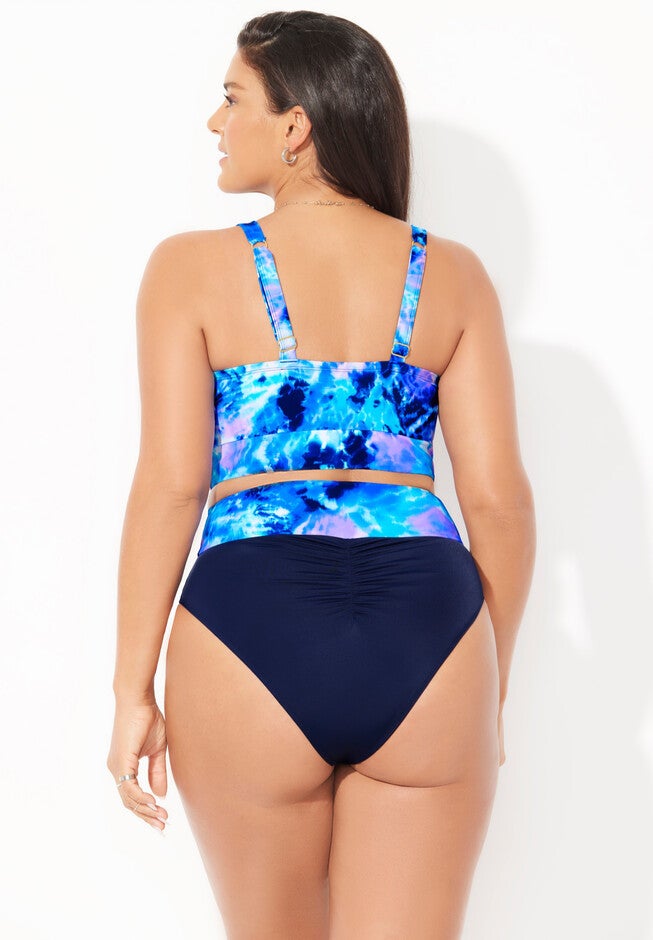 Bra Sized Tie Front Longline Underwire Bikini High Waist Bikini Set, , on-hover image number null