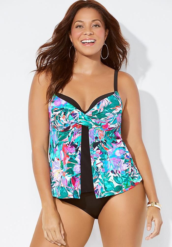 Faux Flyaway Underwire Tankini Set, , hi-res image number 0