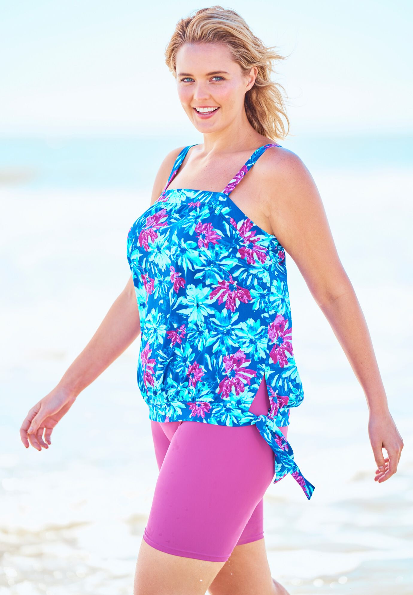 Blouson Tankini Top with Adjustable Straps | Woman Within