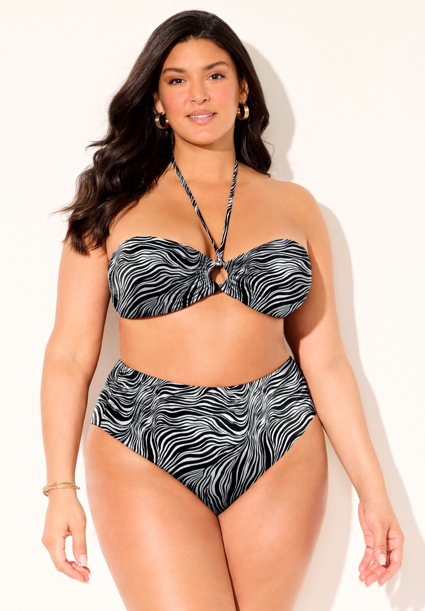 Ruched Ring Bandeau Print Bikini Set, , hi-res image number 0