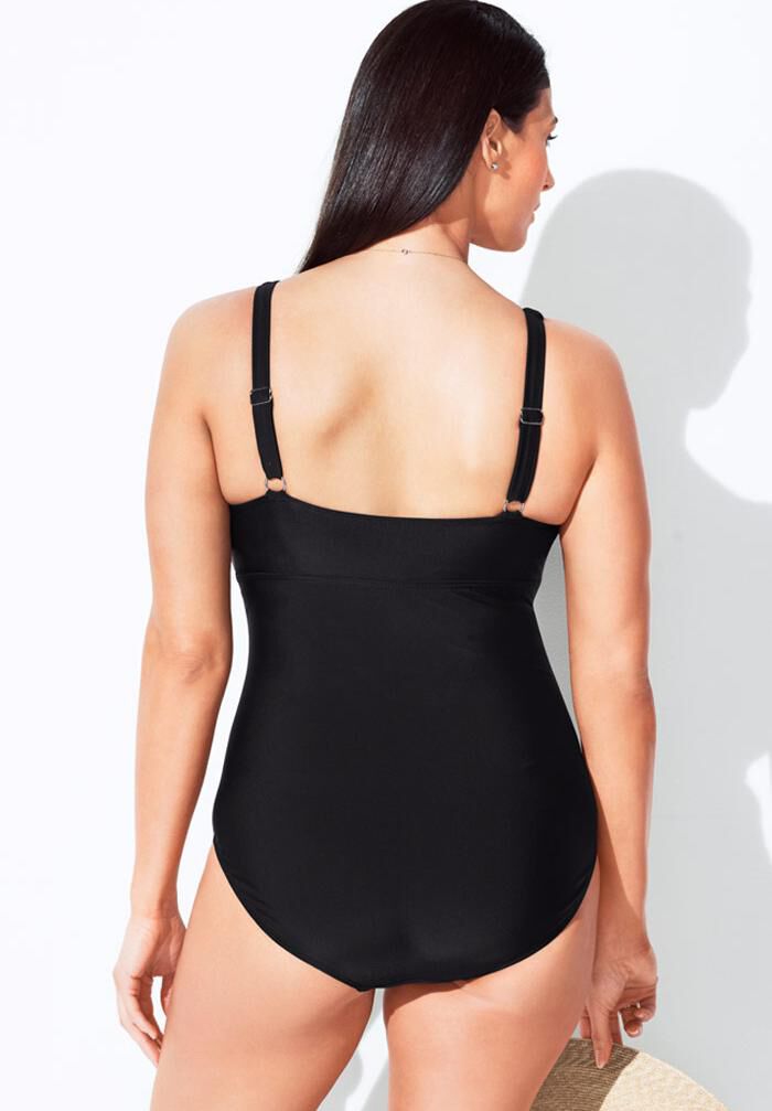 Women's V-Neck Sexy Belly-Control Backless Skirt One-Piece Swimsuit With Swimming Trunks Set