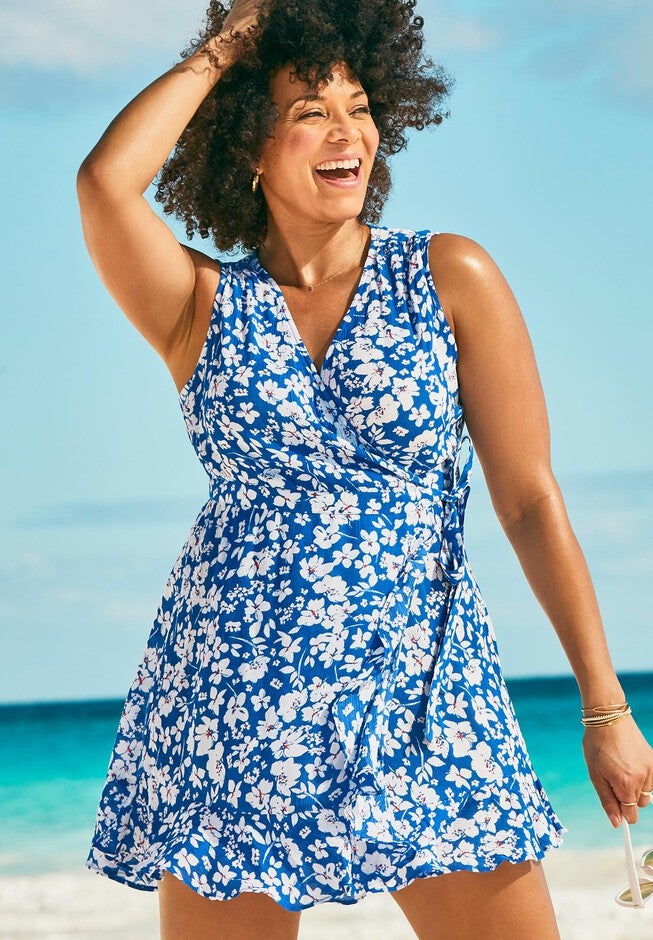 Side Tie Dress, BLUE WHITE FLORAL, hi-res image number null