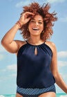 High Neck Blouson Tankini Top, NAVY, hi-res image number null