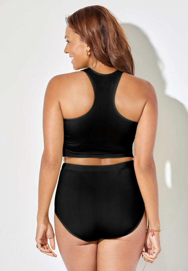 Cropped Racerback Shirred High Waist Tankini Set, , on-hover image number null