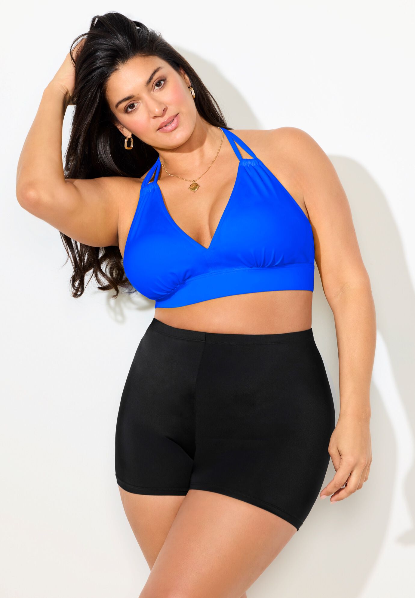 Loop Strap Halter Bikini Set With Boy Short, , alternate image number null