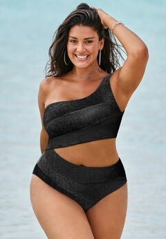 One Shoulder Color Block Cutout One Piece Swimsuit