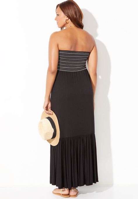 smocked bandeau maxi dress