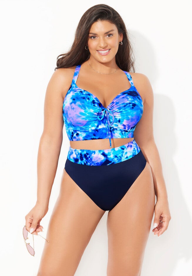 Bra Sized Tie Front Longline Underwire Bikini High Waist Bikini Set, , hi-res image number null
