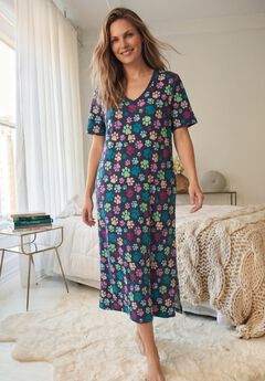 V-Neck Short Sleeve Midi Cotton Sleep Shirt