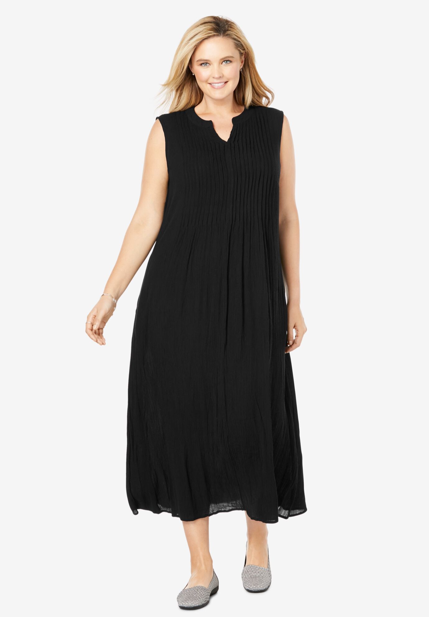 Sleeveless Pintuck Crinkle Dress Woman Within