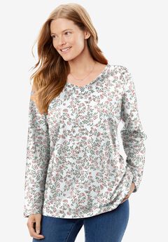 Perfect Printed Long-Sleeve V-Neck Tee