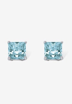 Sterling Silver Stud Princess Cut Simulated Birthstone Stud Earrings