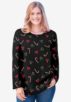 Perfect Printed Long-Sleeve Crewneck Tee