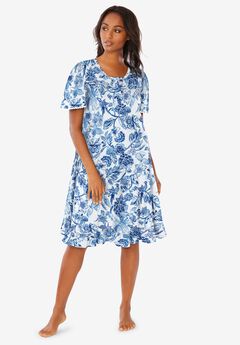 Short Floral Print Cotton Gown