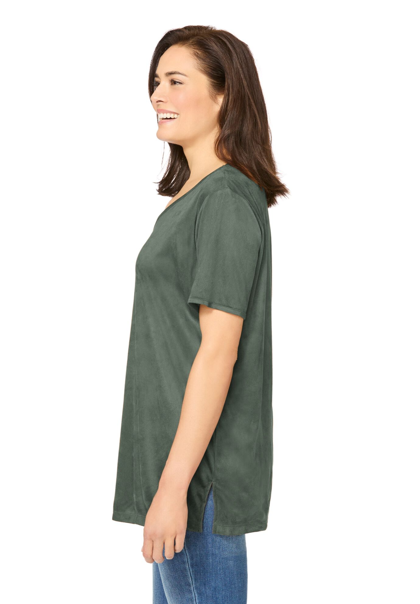 Faux Suede Tee, PINE, alternate image number 2