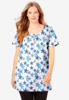 Perfect Short-Sleeve Scoop-Neck Henley Tunic