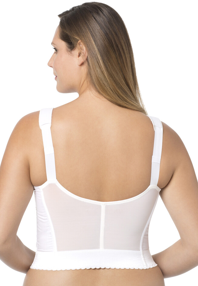 Women's Plus Size Back-Hook Longline Posture Bra, With Embroidery - Black,  42 DD/E