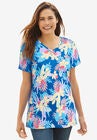 Perfect Printed Short-Sleeve V-Neck Tee, BRIGHT COBALT MULTI PRETTY TROPICANA, hi-res image number null
