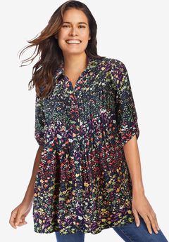Rayon Pintucked Effortless Tunic Blouse