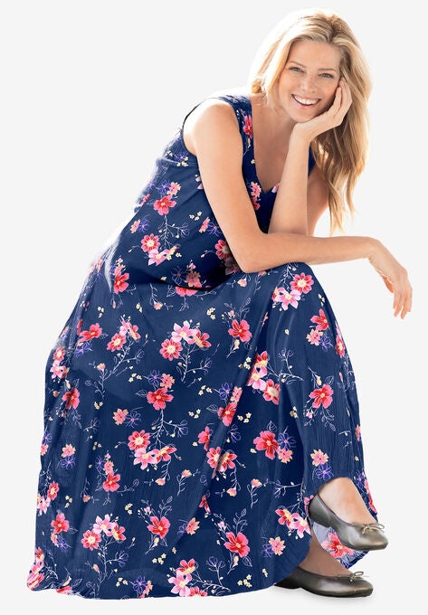Sleeveless Crinkle A-Line Dress, , alternate image number null