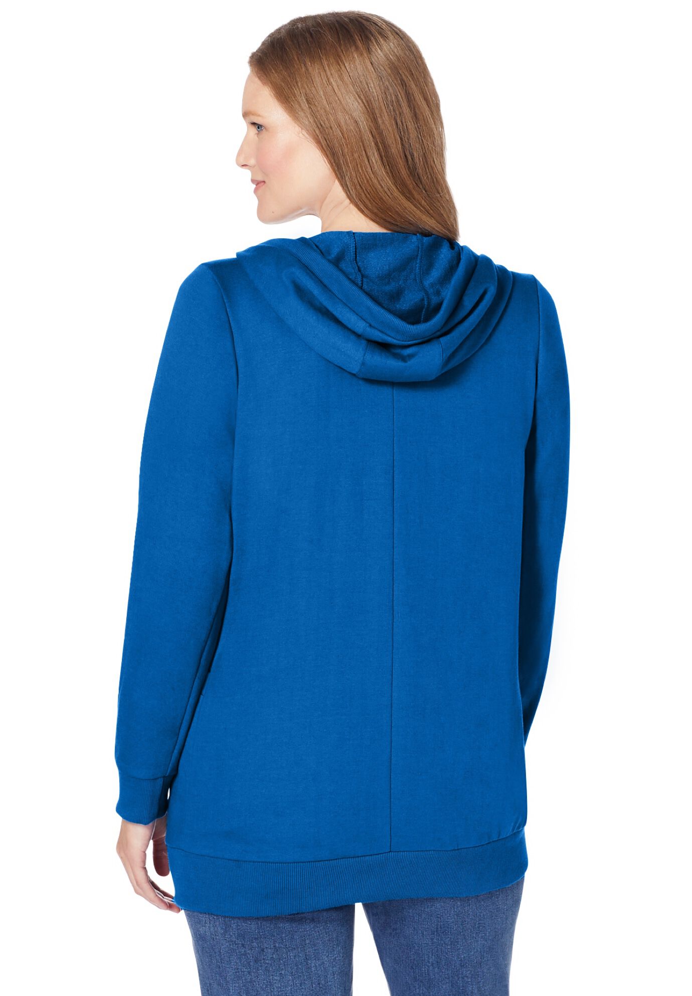 Zip Front Tunic Hoodie Jacket, BRIGHT COBALT, on-hover image number 1