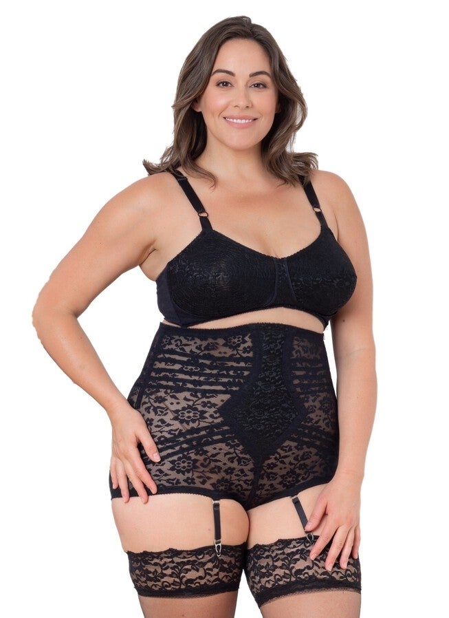 Firm High Waist Panty Brief with Removable Garters, BLACK, on-hover image number 1