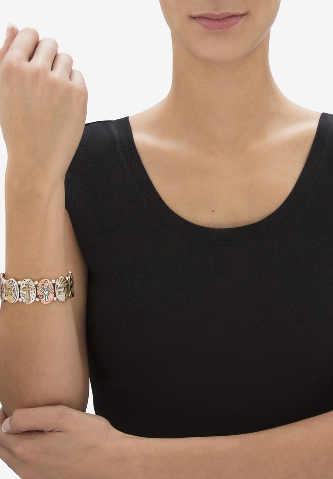 Tri Tone Antiqued Inspirational Stretch Bracelet (16Mm), 7 Inch Length, , alternate image number null