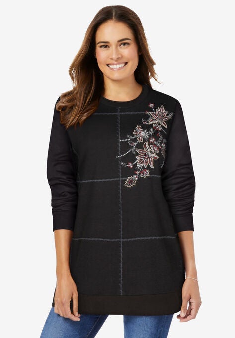Patchwork Embroidered Top, BLACK PRETTY EMBROIDERY, hi-res image number null