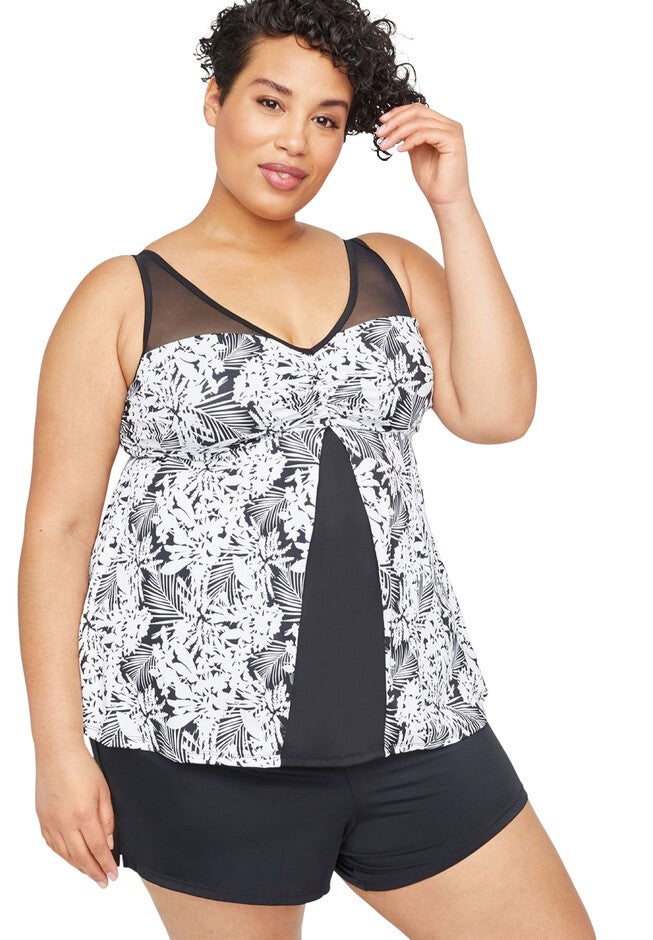 Floral Shadow Tankini Top, TROPICAL PALMS, hi-res image number 0